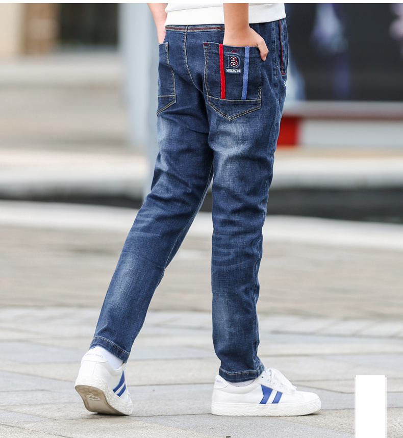 男大童牛仔裤2021秋季童装男童牛仔长裤5-14岁胖男孩中腰弹力休闲裤