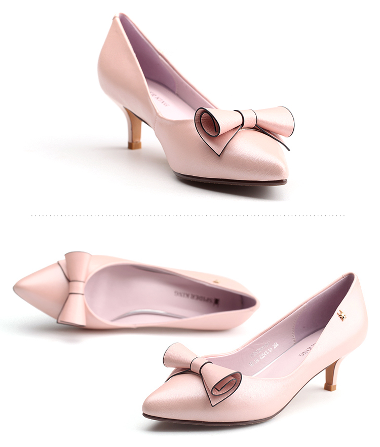 女鞋2015秋季新款女单鞋高跟鞋细跟韩版蝴蝶结羊皮真皮皮鞋001047
