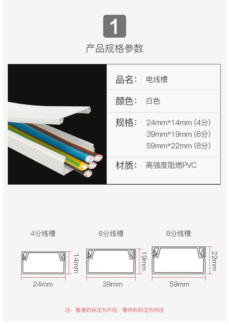 联塑pvc线槽 阻燃开口u型电线槽明装走线槽24*14 39*19 59*22方形 39*