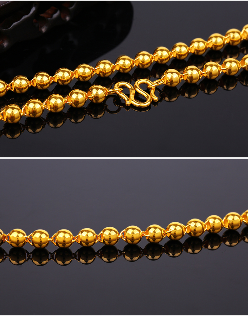 七夕情人节礼物金龙珠宝黄金项链情侣款9999足金亮面圆珠项链gn077d约