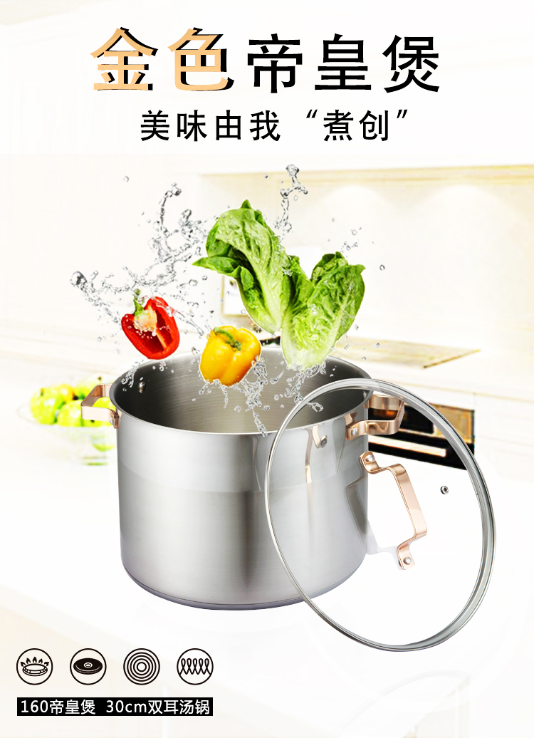 乐厨乐 304不锈钢大容量汤锅 30cm加厚复合底汤煲锅具 电磁炉通用