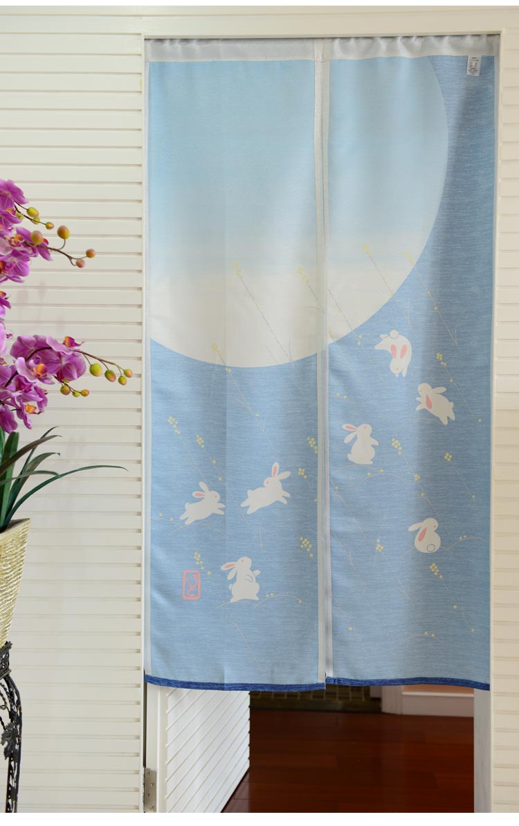 
                                        风雅荷塘  玉兔奔月85*150CM 金丝银丝印花风水布艺门帘 隔断帘 送杆 深卡其色                