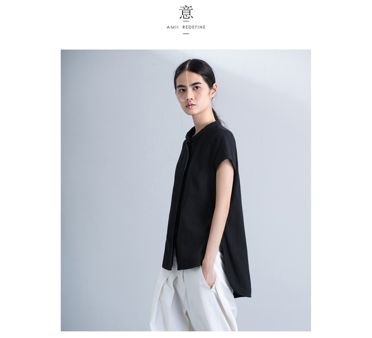 AMIIREDEFINE2015秋新品立领绣花前短后长纯棉大码衬衫女61570860 砖红 XL