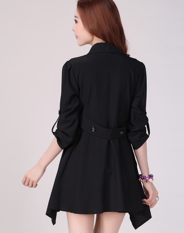 博涵轩2016新款风衣 女春装韩版大码中长款外衣外套 秋 s9003 黑色 2XL