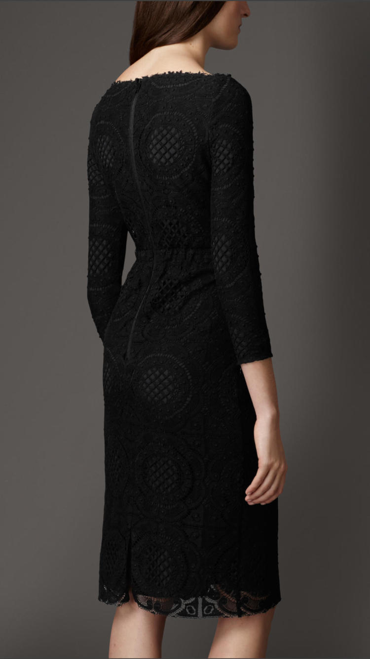 巴宝莉/burberry 女士 时尚船形领蕾丝连衣裙 黑色 39703351