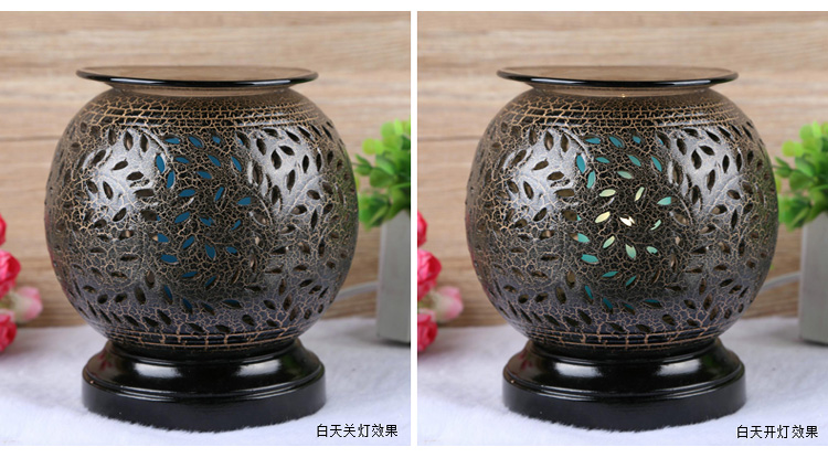 
                                        芳夕   复古陶瓷插电香薰灯仿古花纹精油灯香薰炉香薰机熏香台灯 仿古方底紫色                