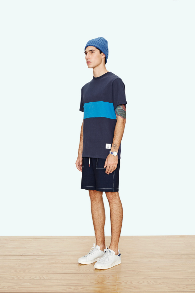 ae潮牌 全棉纯棉 前后拼接短袖t恤t014 2015新款夏季男装 蓝色 m/175