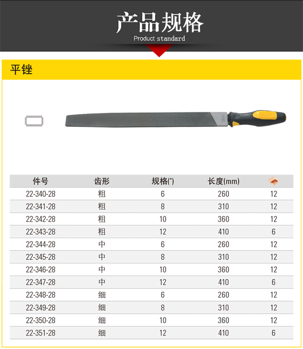 史丹利stanley粗中细齿平锉扁锉刀半圆锉月牙形锉刀681012寸打磨修整