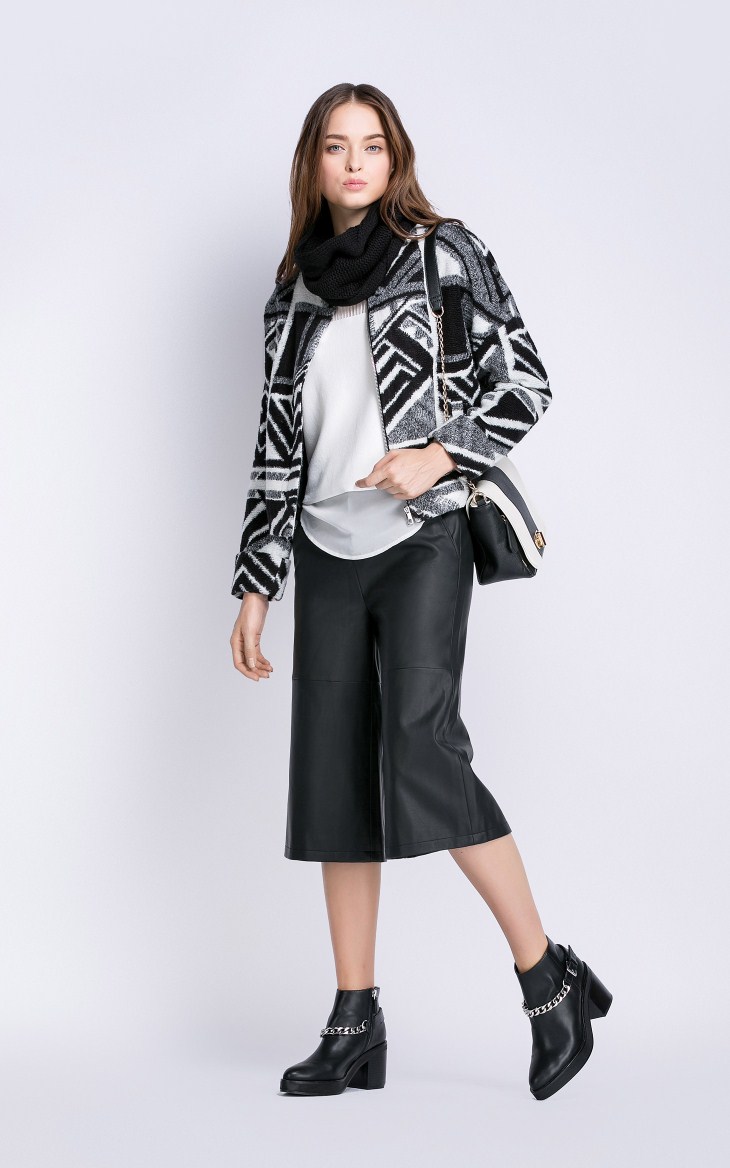 女装 风衣 only(绫致集团) only秋装新品黑白针织毛领夹克外套女l