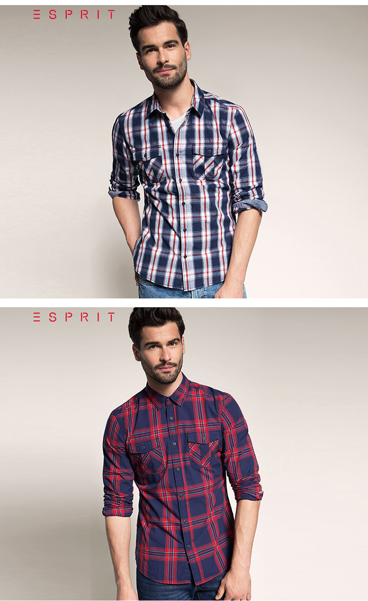 esprit edc 男装格子衬衫-065cc2f008 深蓝色410 180/96a