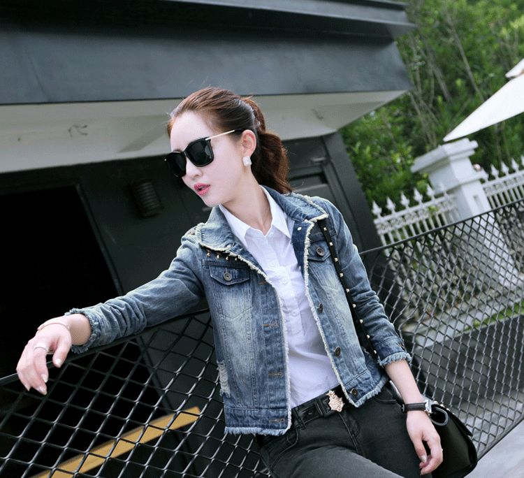韩佳媛休闲牛仔外套2015秋装新款气质百搭牛仔夹克女士