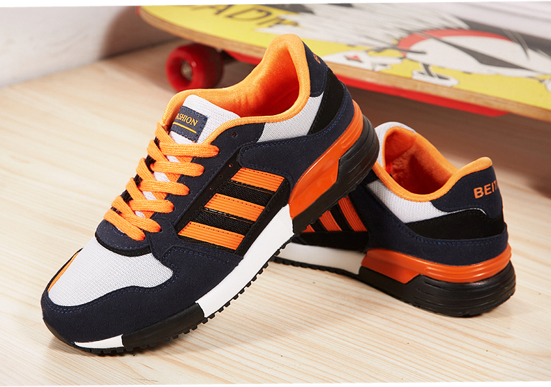 贝踏运动鞋男士秋季透气轻质系带网面休闲跑步鞋男鞋bt5802 深蓝橘 40