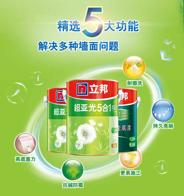 立邦乳胶漆金装竹炭无添加超亚光净味五合一内墙墙面漆环保油漆涂料15