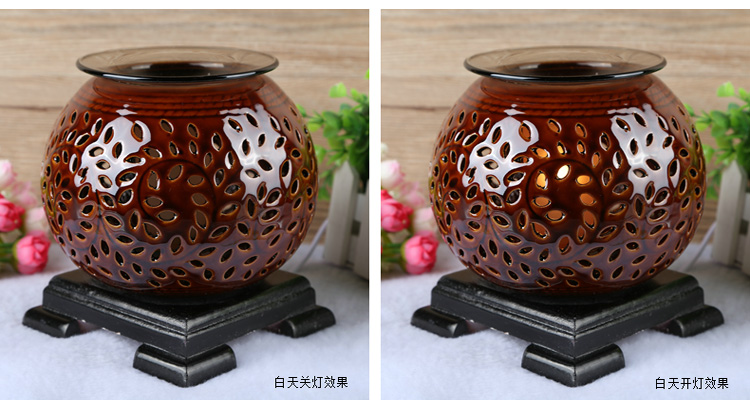 
                                        芳夕   复古陶瓷插电香薰灯仿古花纹精油灯香薰炉香薰机熏香台灯 仿古方底紫色                