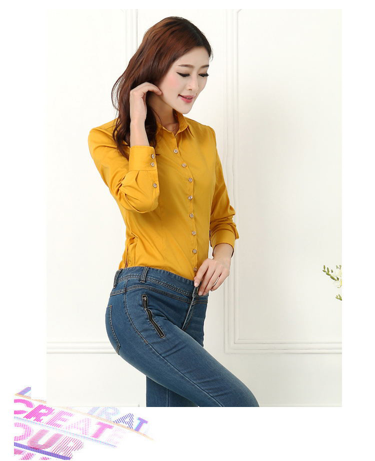 职业阿玛施特价女装旗舰店专柜正品2015夏季新款OL衬衫长袖翻领上班族女装修身韩版衬衣白领 黄色 3码/M 重110