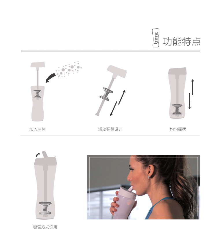 Trimr运动水杯子塑料运动水壶塑料水杯 海洋蓝