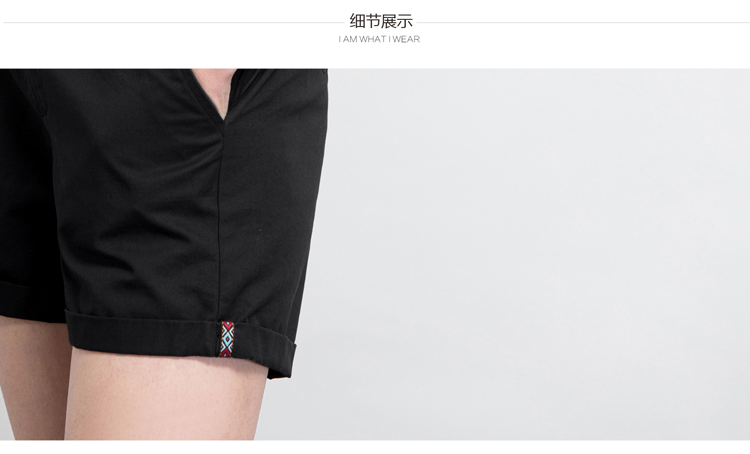 Amii【极简主义】夏新品帅气织带装饰折边纯棉大码休闲短裤女11540395 米白 S