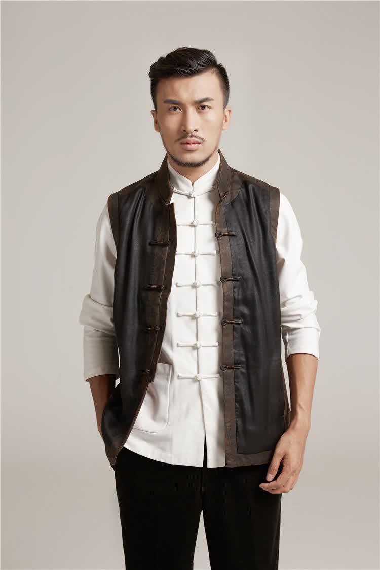德风堂原创香云纱棉马褂真丝秋冬唐装男马甲中式盘扣坎肩朝贤朝贤xl48