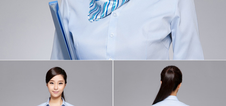 伯曼 2015新款春秋装女士白领长袖衬衫韩版职业工作服衬衣大码工装 蓝色斜纹V领 37