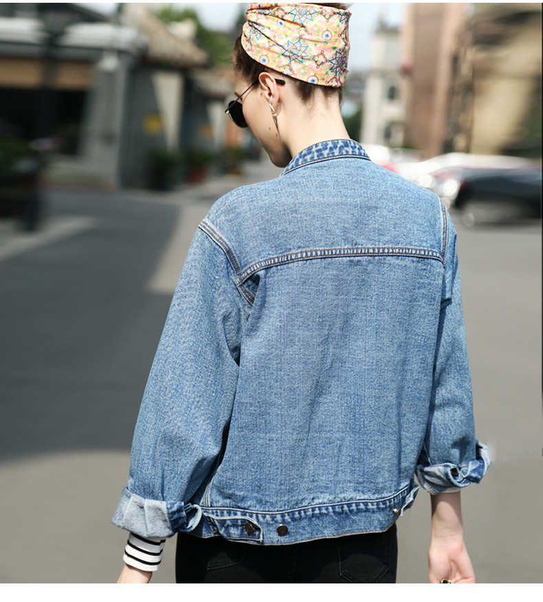 铱卡渥 2015秋冬装牛仔短款外套女宽松大码圆领长袖外衣MX666 蓝色 L
