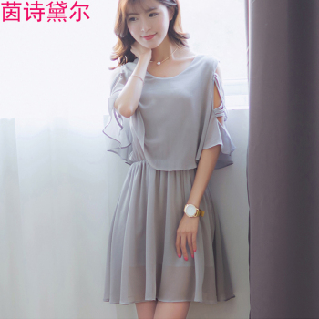 茵诗黛尔雪纺衫 蕾丝2015韩版修身女装小衫 雪纺衫 女 夏 短袖T恤女 中长款打底衫上衣 大红 XL