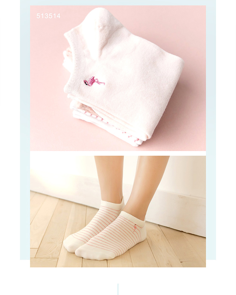 caramella女士船袜春夏纯色棉质刺绣隐形袜休闲运动短袜子女袜 513524
