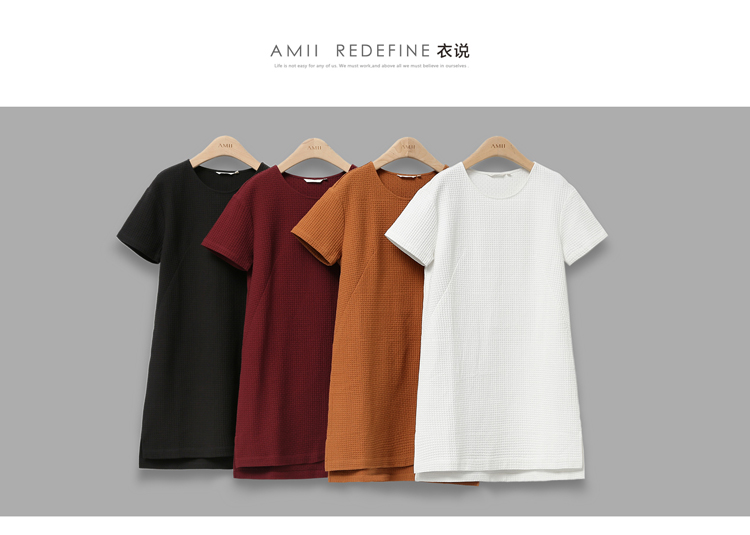 
                                        AMIIREDEFINE2015秋新A型短袖格纹肌理棉质大码连衣裙61571066 荼白 XL                