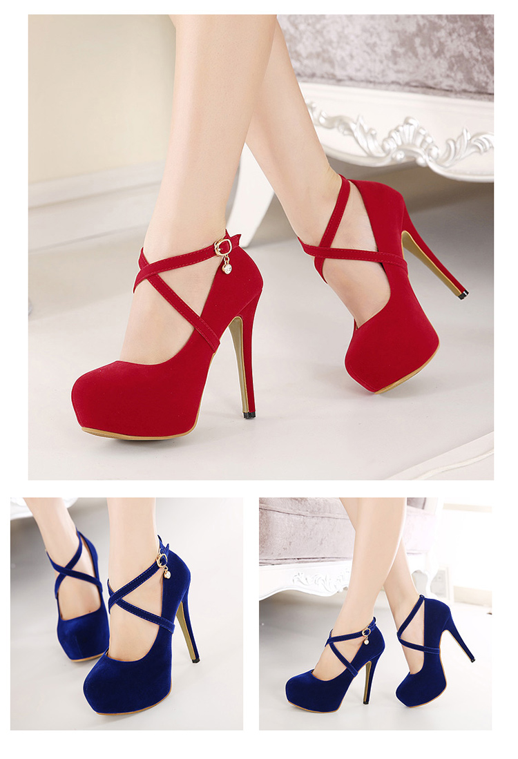 ziyige 2015年春夏季气质甜美公主裙圆头交叉扣带防水台单鞋细跟高跟