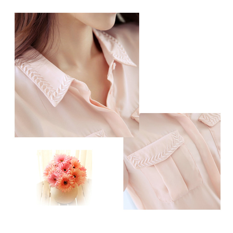 旭冲2015秋装新款绣花衬衣女韩版雪纺衫衬衫女长袖 裸粉色 XXL