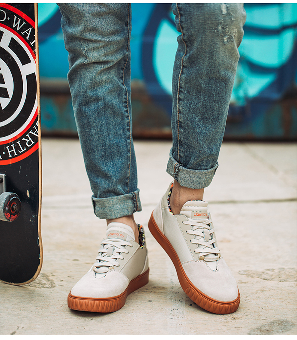 claw money男鞋透气真皮板鞋新品韩版休闲鞋时尚小黑鞋潮鞋男低帮平底