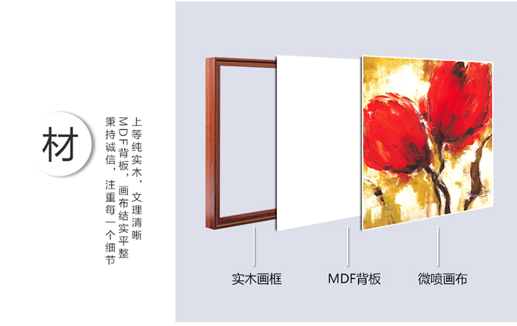 
                                        格丽油画阳光红花有框画 现代简约家居餐厅客厅抽象装饰画三联画电表箱花卉挂画 三联组合 60*60cm                