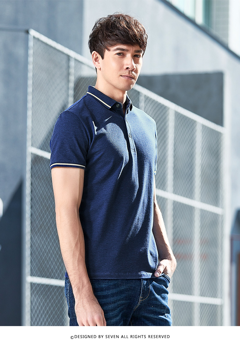 男装短袖t恤polo衫男夏季翻领丝光棉青年polo114t50450 深蓝色 195