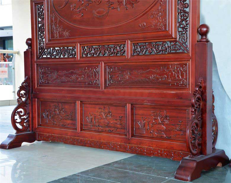 
                                        东阳木雕 年年有余 开业乔迁搬家礼品 落地屏 屏风 插屏 座屏 实木客厅玄关隔断                