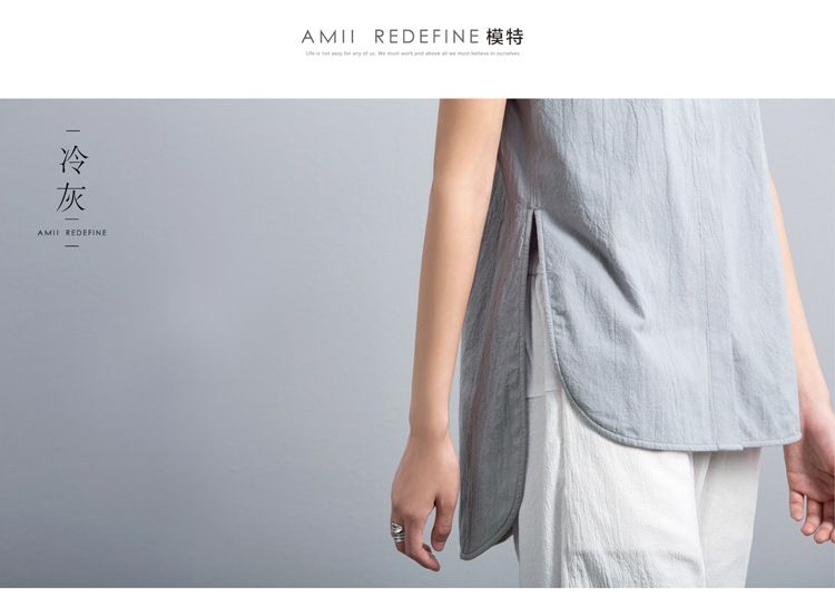 AMIIREDEFINE2015秋新品立领绣花前短后长纯棉大码衬衫女61570860 砖红 XL