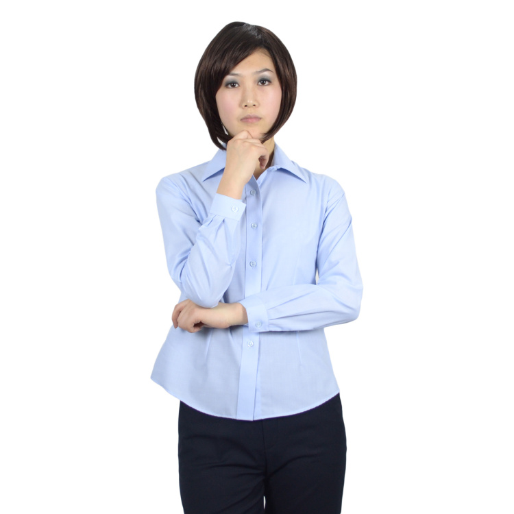 浅末 男女长袖职业装时尚商务衬衫职业装男女款衬衣 ZW0730 浅蓝色 M男