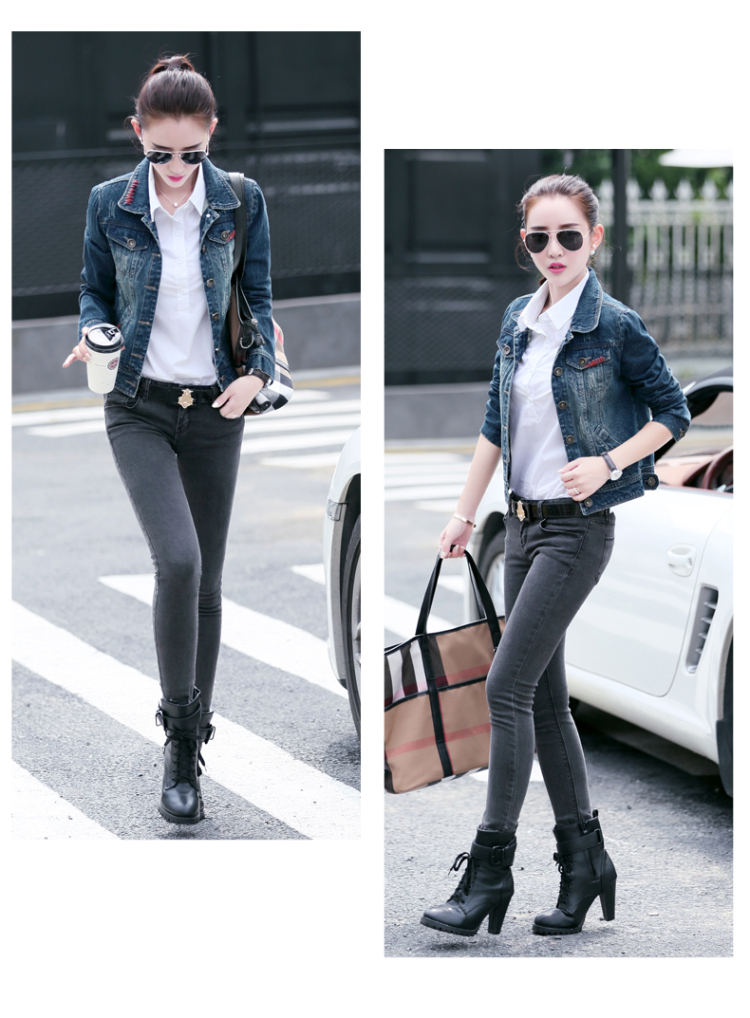 原天尚美  2015秋冬新款牛仔外套 女装韩版修身短款翻领牛仔服  CC380C-052 图片色 L