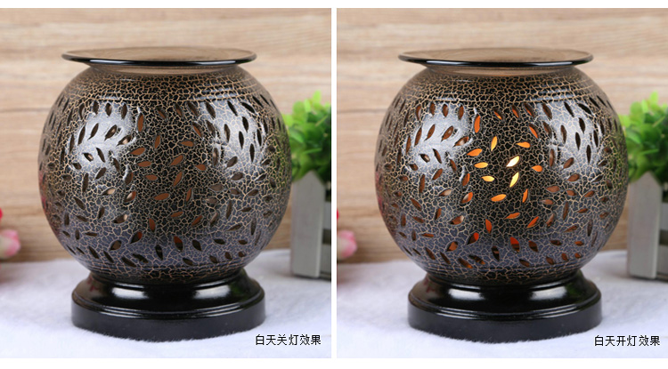 
                                        芳夕   复古陶瓷插电香薰灯仿古花纹精油灯香薰炉香薰机熏香台灯 仿古方底紫色                