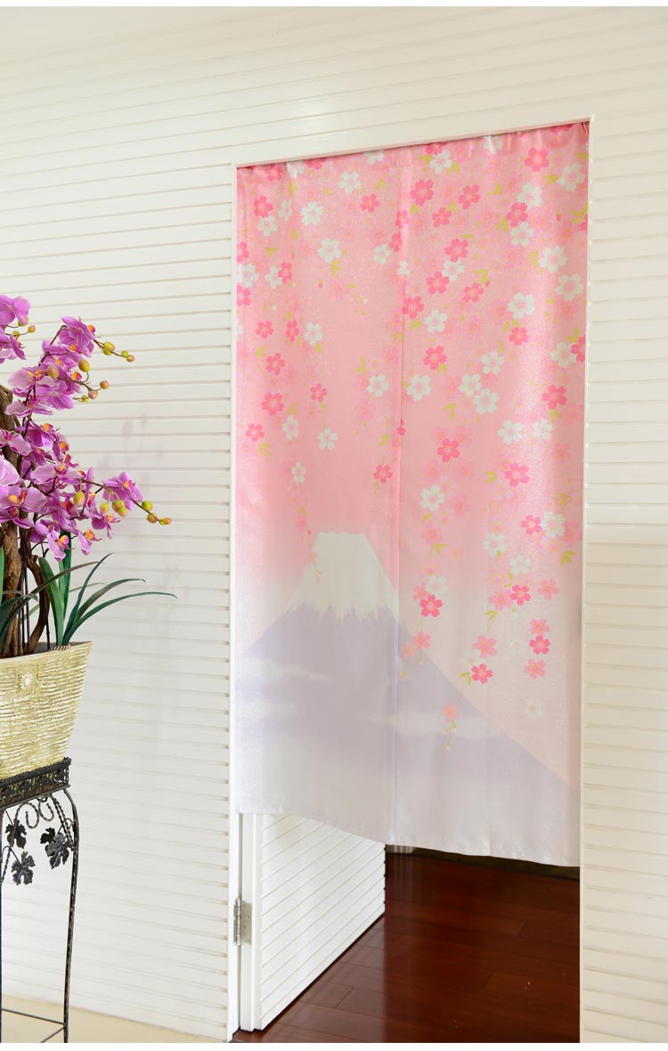 
                                        风雅荷塘 樱花富士85*150CM 银丝印花风水布艺门帘 隔断帘 送杆                