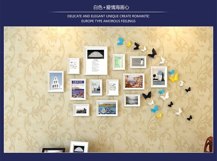 
                                        相框照片墙组合相框架相片墙油画装饰画客厅卧室画相册墙贴画框实木蝴蝶组合JHX-HD-9(a 黑白红三色混搭+插画画心                