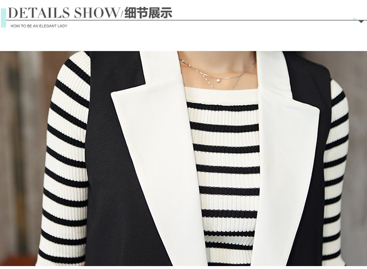 欣雅乔迪小西装女式无袖外套2015秋装韩版新款时尚休闲中长款大码女装西服 黑色 XXL