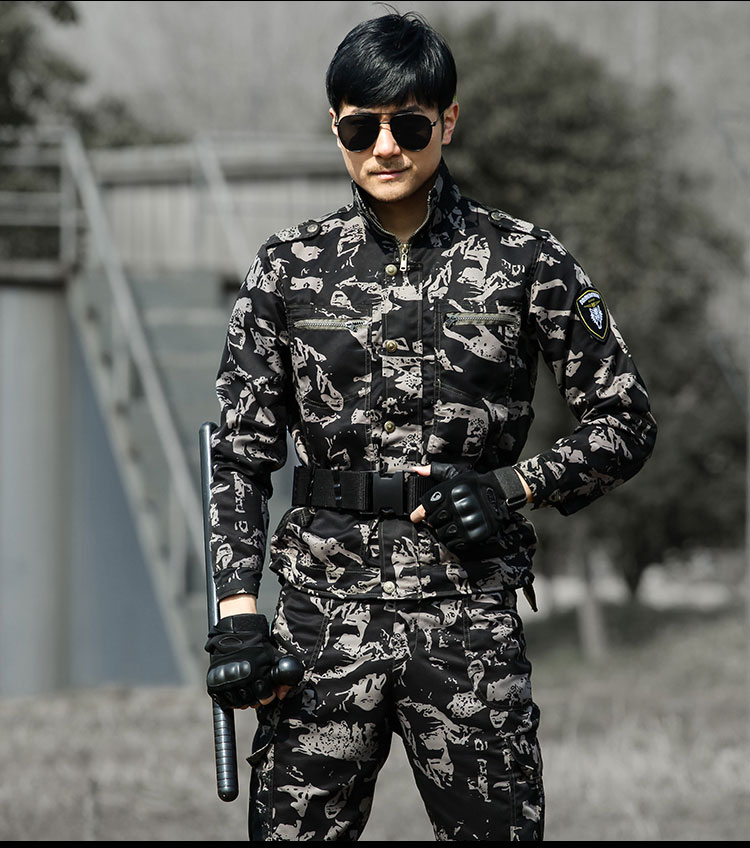 盾郎 军装迷彩服男套装女黑色作训服套装特种兵户外军训服夏秋季工作