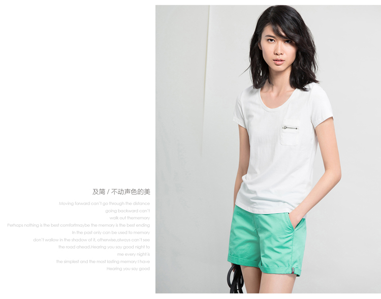 Amii【极简主义】夏新品帅气织带装饰折边纯棉大码休闲短裤女11540395 米白 S