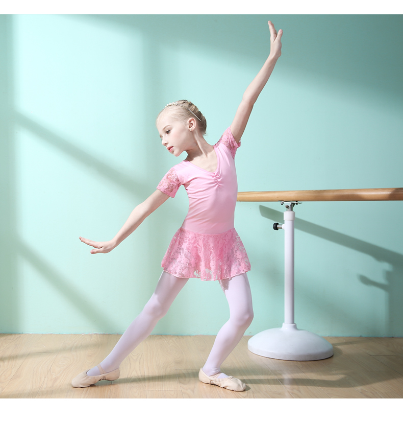 宾娜诗(binnashi)蕾丝儿童舞蹈服女童练功服夏季短袖小女孩芭蕾舞裙