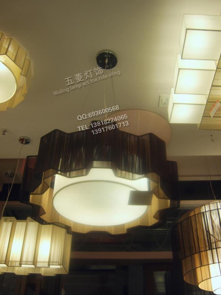 现代新中式金边形丝线羊皮纸吊灯客厅书房卧室会所别墅样板房灯具