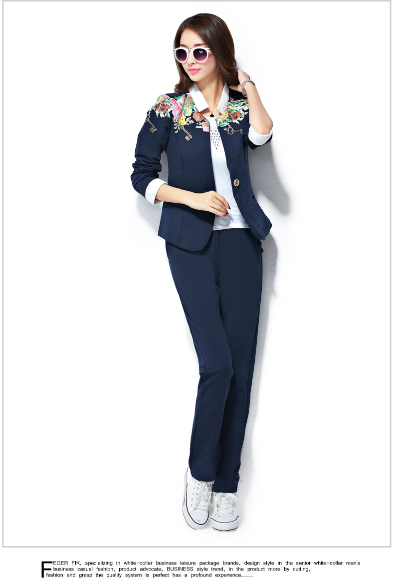澳奇美2015秋装女装小西服三件套修身显瘦气质运动套装时尚休闲8932# 浅灰色 M