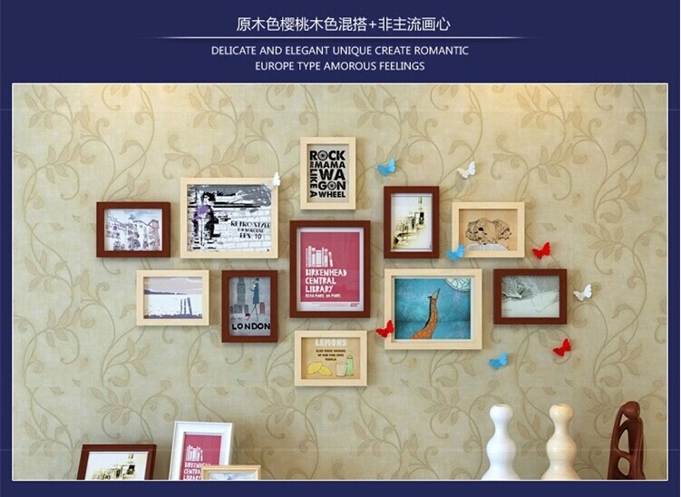 
                                        相框照片墙组合相框架相片墙油画装饰画客厅卧室画相册墙贴画框实木蝴蝶组合JHX-HD-9(a 黑白红三色混搭+插画画心                