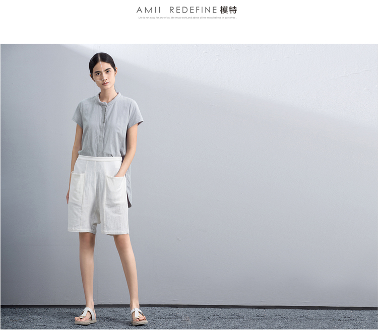 AMIIREDEFINE2015秋新品立领绣花前短后长纯棉大码衬衫女61570860 砖红 XL