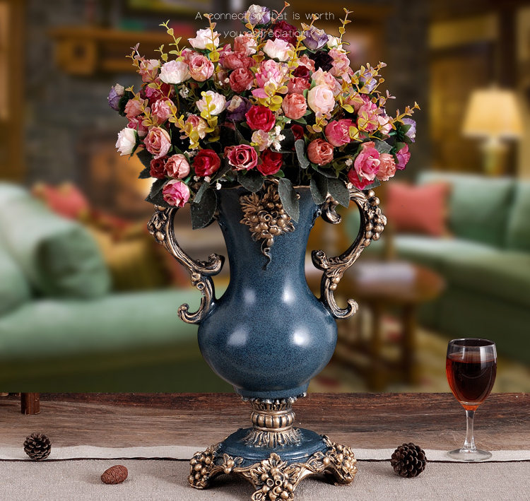 树脂花瓶装饰摆件欧式假花干花插花器客厅电视柜茶几餐桌花瓶干花器