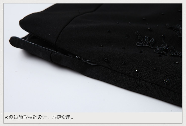 
                                        洛芙缇女装时尚钉珠立体花朵修身包臀半身裙CD1012 黑色 M                
