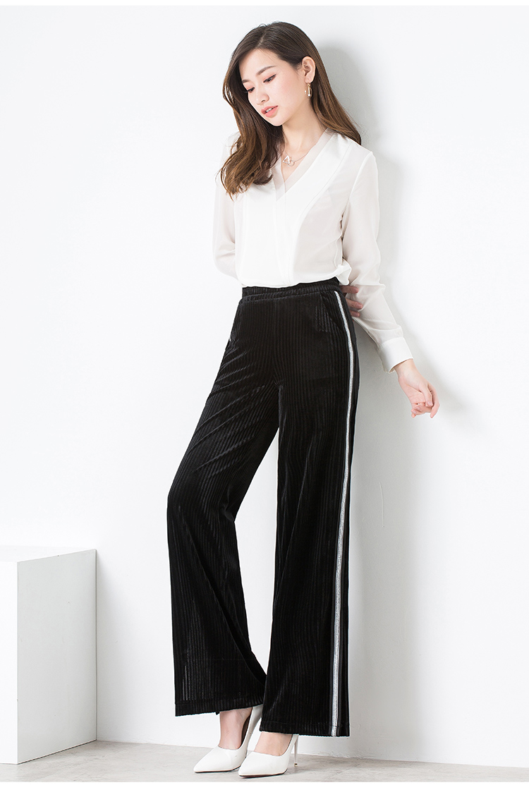 梦舒雅女裤丝绒直筒裤女春装新款时尚宽松长裤韩版阔腿休闲裤j8